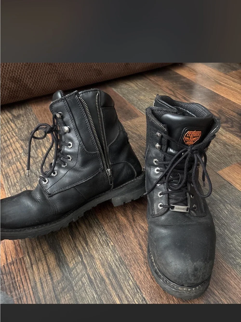 Men's Black Leather Harley-Davidson Lace-Up Work Boots